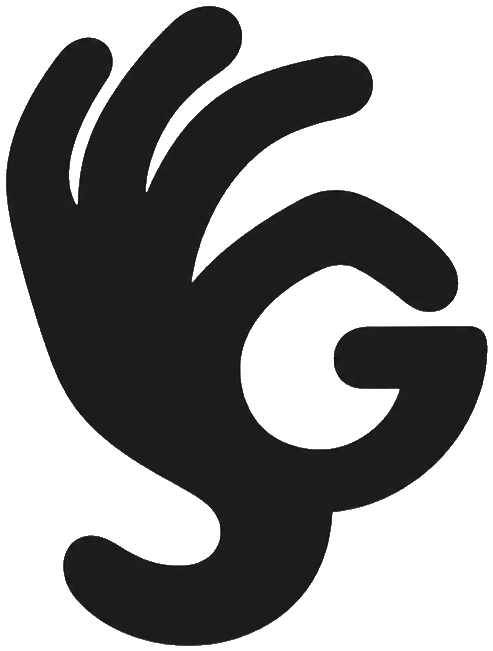 The final Sounds Good mark: a hand forming an OK gesture that reads as both S and G
